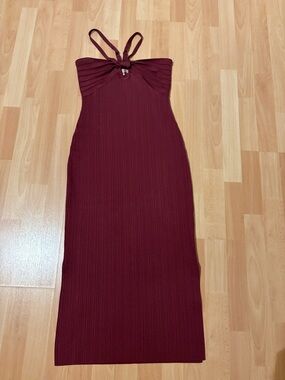Guess Strapless Ribbed Dress in Burgundy